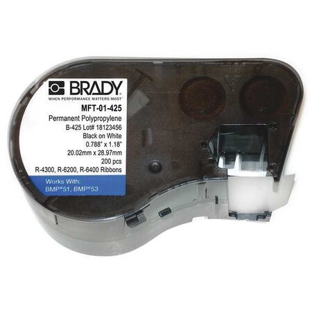 Brady Label Cartridge, Black on White, Labels/Roll: 200 MFT-01-425