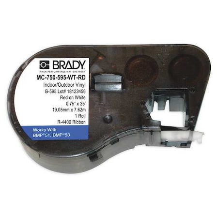 BRADY Label Cartridge, 300 In. W, Black/White MC-500-595-BK-WT