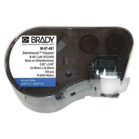 Brady Label Cartridge, Black on White, Labels/Roll: 280 M-97-481
