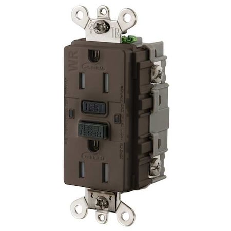 Hubbell Wiring Device-Kellems GFCI Receptacle, 15A, 125VAC, 5-15R, Brown GFSG5262