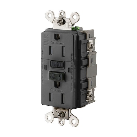 Hubbell Wiring Device-Kellems GFCI Receptacle, 15A, 125VAC, 5-15R, Black GFSG5262BLK