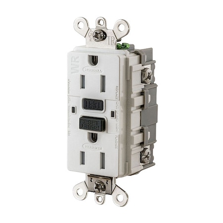 Hubbell Wiring Device-Kellems GFCI Receptacle, 15A, 125VAC, 5-15R, White GFSG5262W