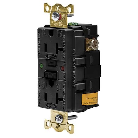 Hubbell Wiring Device-Kellems GFCI Receptacle, 20A, 125VAC, 5-20R, Black GFSG5362BLK