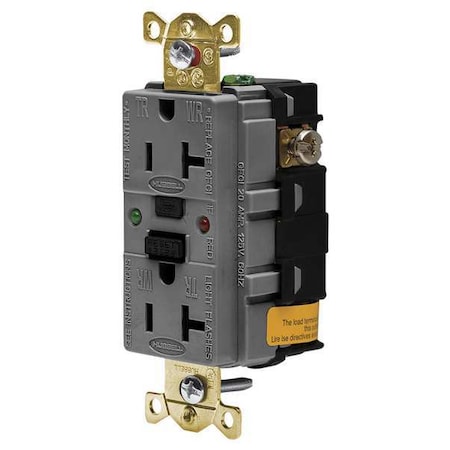 Hubbell Wiring Device-Kellems GFCI Receptacle, 20A, 125VAC, 5-20R, Gray GFSG5362GRY