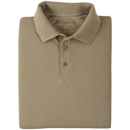5.11 Tactical Polo Shirt, 100% Cotton, Button, Tan, XL 42056