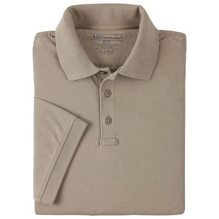 5.11 Tactical Polo Shirt, 100% Cotton, No Wrinkle, Shrink or Fade, Button, 2 Pocket(s), Tan, M 61164