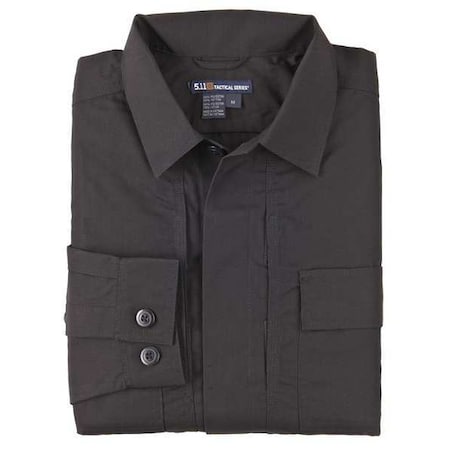 5.11 Taclite TDU Long Sleeve Shirt, 35% Cotton, 65% Polyester, Taclite Ripstop with PTFE Finish, Black 72054