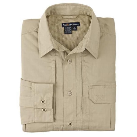 5.11 Tactical Shirt, 35% Cotton, 65% Poly, Button Front, 4 Pocket(s), Khaki, L 72175T