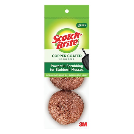 Scotch-Brite Scouring Pad, 3"L, Copper Coated, PK3 213C