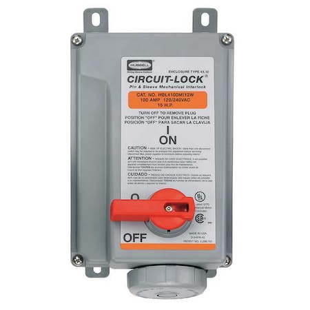 Hubbell Wiring Device-Kellems Mechanical Interlock, 120/240VAC, 100A HBL4100MI12W