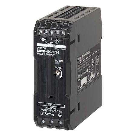 Omron DC Power Supply, 100/240V AC, 24V DC, 30 W, 1.3 A, DIN Rail S8VK-G03024