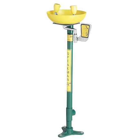 Speakman Eye/Face Wash Station, Pedestal Mount, Galvanized Steel Pipe, 38.625 H, Plastic Bowl, Green SE-496