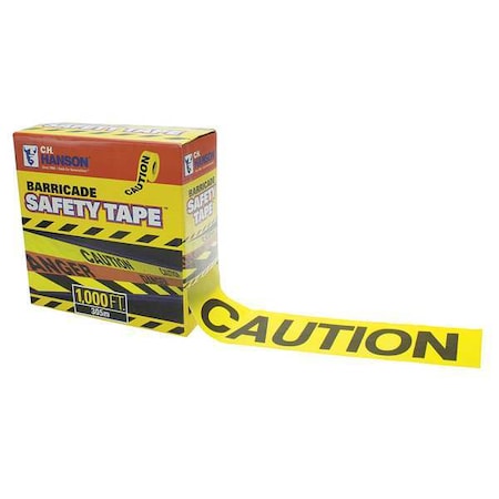 Zoro Select Barricade Tape, Caution, Yellow, 3 in Wide x 1,000 ft Length, Polyethylene, 3 mil 14090