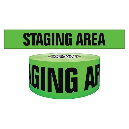 Zoro Select Barricade Tape, Staging Area, Fluorescent Green, 6 1/4 in Wide x 1,000 ft Length, Polyethylene B6102G4440-200