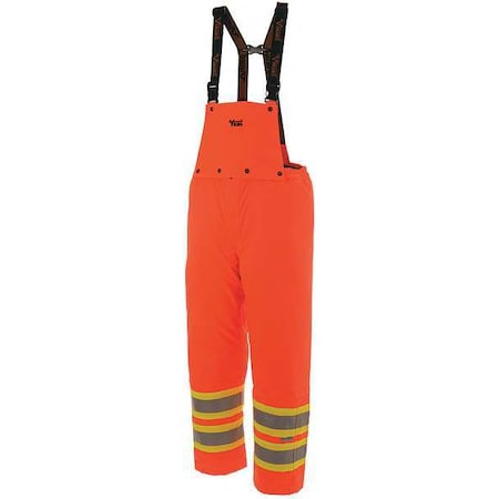 Viking Hi-Visibility Rain Bib Pants, Polyester, 32 in Inseam, 36 in Waist, 0.80mm Thickness, Orange, L U6400PO-L