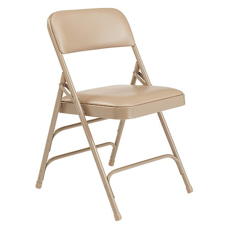 National Public Seating Vinyl Triple Brace Double Hinge Folding Chair, Beige, PK4 1301