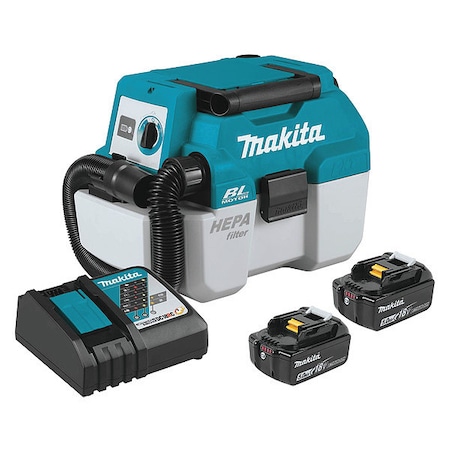 Makita 18V LXT Brushless 2.0Gal HEPA Wet/Dry Canister Vacuum Kit (5.0Ah) XCV11T