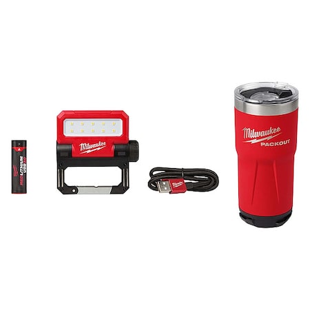 Milwaukee Tool Flood Light and Tumbler 2114-21, 48-22-8392R