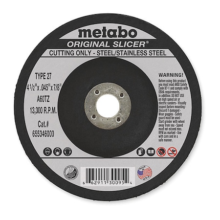 Metabo Abrasive Cut-Off Wheel, 6 in Dia, 1/8 in Thick, Aluminum oxide 655313000