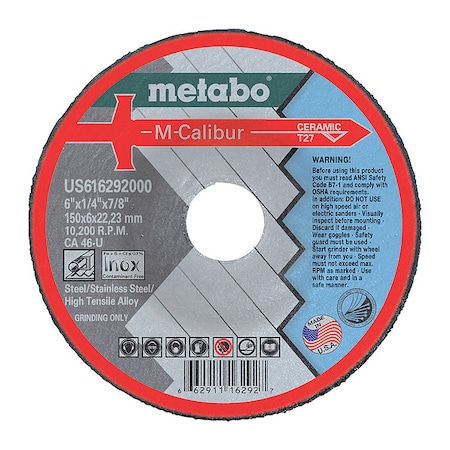 Metabo Grinding Wheel, T27, CA46U, 6"X1/4"X7/8" US616292000