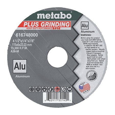 Metabo Grinding Wheel, T27, A36M, 4.5"X1/4"X7/8" US616748000