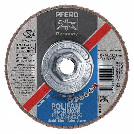 Pferd Flap Disc, 24 Grit, T29, 4-1/2"x5/8-11" 62321