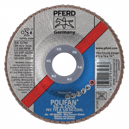 Pferd Flap Disc, A-Cool, 120Gt, T29, 4-1/2"x7/8" 62234