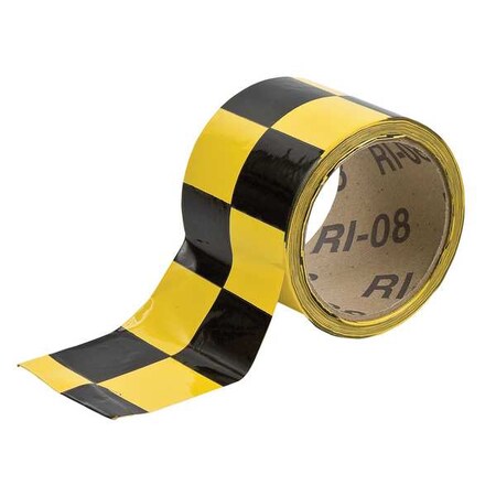 Brady Safety Warning Tape, vinyl, Checkered, Black, Yellow, 2" W., 0.006" Thickness 76317