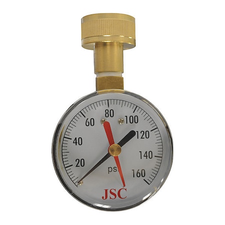Jones Stephens Water Test Gauge, w/Indicator, 160 PSI, 0-160 PSI psi, 3/4 in Female Steel Case Material J66302
