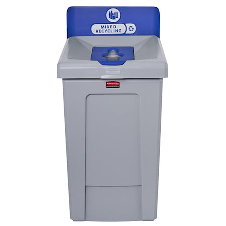 Rubbermaid Commercial 33 gal Rectangular Recycling Station, Flat with Top Opening, Blue, 1 Openings 2171557