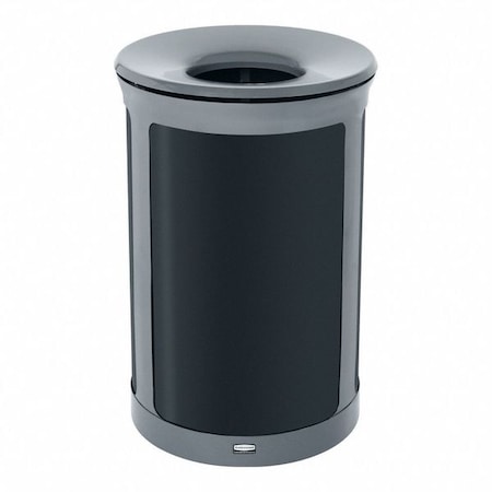 Rubbermaid Commercial 23 gal Round Recycling Bin, Flat with Top Opening, Gray, 2 Openings 2172841
