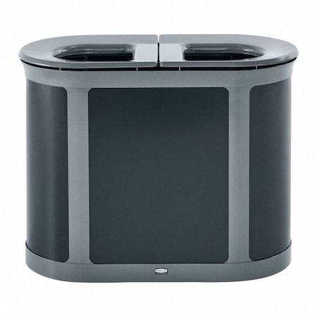 Rubbermaid Commercial 46 gal Oval Recycling Bin, Flat with Top Opening, Gray, 2 Openings 2172843