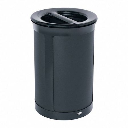 Rubbermaid Commercial 23 gal Round Recycling Bin, Flat with Top Opening, Black, 2 Openings 2172844