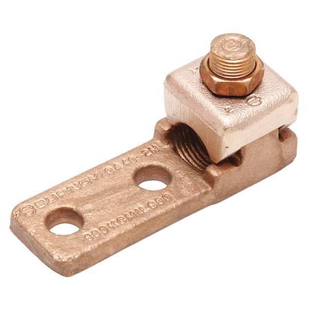 Burndy Mechanical Lug, 4/0 AWG Max, 1 Conductor, 2 Hole, 1/2 in Stud, Copper QA282N