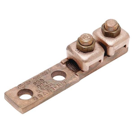 Burndy Mechanical Lug, 1 AWG Max, 1 Conductor, 2 Hole, 5/16 in Stud, Copper QQA1C2