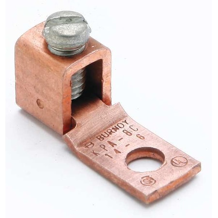 Burndy Mechanical Lug, 6 AWG Max, 1 Conductor, 1 Hole, #10 Stud, Copper KPA8CUP