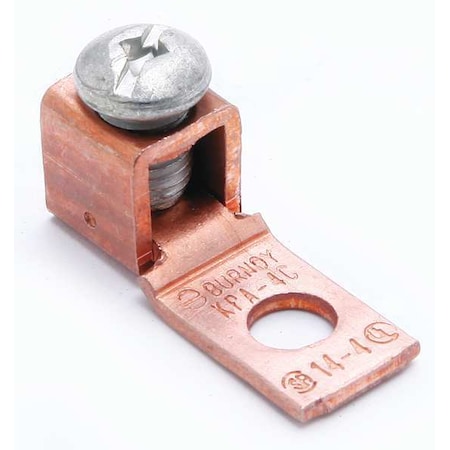 Burndy Mechanical Lug, 4 AWG Max, 1 Conductor, 1 Hole, 1/4 in Stud, Copper KPA4CUP