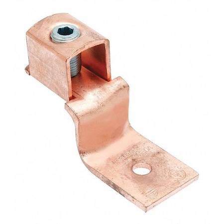 Burndy Mechanical Lug, 2 AWG Max, 1 Conductor, 1 Hole, 1/4 in Stud, Copper KLU70