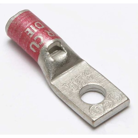 Burndy One-Hole Compression Lug, 8 AWG Max, 1/4 in Stud, Standard Barrel, Copper, Red YA8CL1BOX