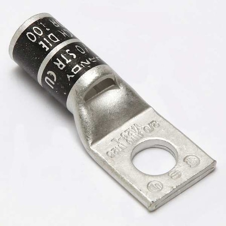 Burndy One-Hole Compression Lug, 2/0 AWG Max, 3/8 in Stud, Standard Barrel, Copper, Black YA26LBOX
