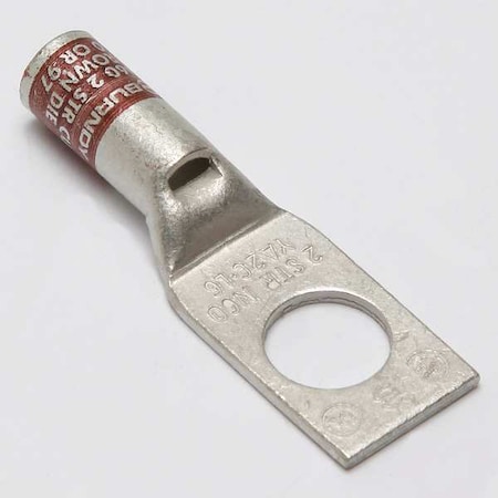 Burndy One-Hole Compression Lug, 2 AWG Max, 1/2 in Stud, Standard Barrel, Copper, Brown YA2CL6BOX