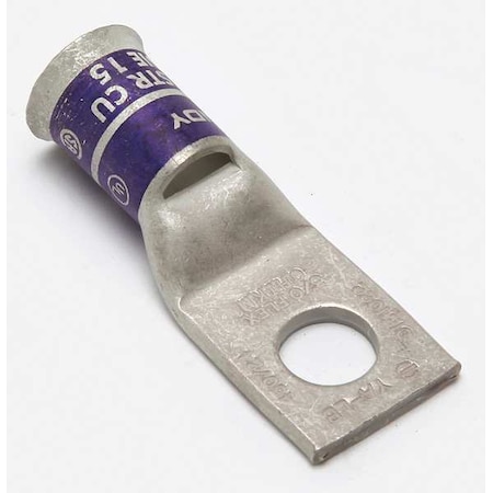 Burndy One-Hole Compression Lug, 3/0 AWG Max, 1/2 in Stud, Short Barrel, Copper, Purple YA28LB