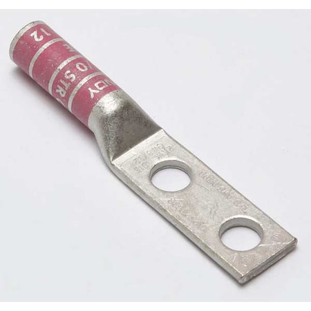 Burndy Two-Hole Compression Lug, 1/0 AWG Max, 3/8 in Stud, Long Barrel, Copper, Pink YA252TC38