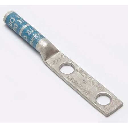 Burndy Two-Hole Compression Lug, 6 AWG Max, 1/4 in Stud, Long Barrel, Copper, Blue YA6C2TC14E1