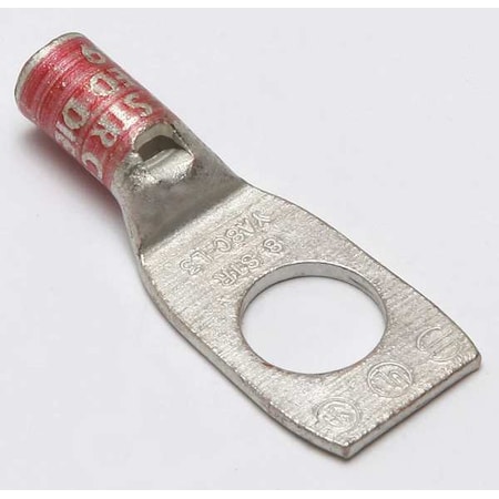 Burndy One-Hole Compression Lug, 8 AWG Max, 3/8 in Stud, Short Barrel, Copper, Red YA8CL3BOX