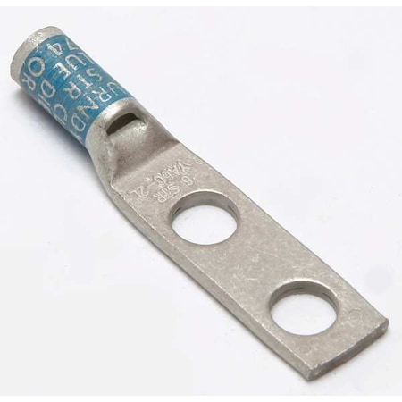 Burndy Two-Hole Compression Lug, 6 AWG Max, 1/4 in Stud, Standard Barrel, Copper, Blue YA6C2L