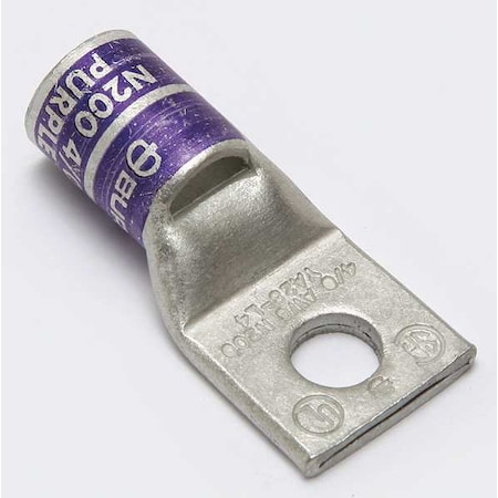 Burndy One-Hole Compression Lug, 4/0 AWG Max, 3/8 in Stud, Standard Barrel, Copper, Purple YA28L4BOX