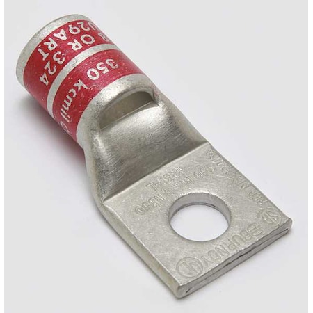 Burndy One-Hole Compression Lug, 350 kcmil Max, 1/2 in Stud, Standard Barrel, Copper, Red YA31L