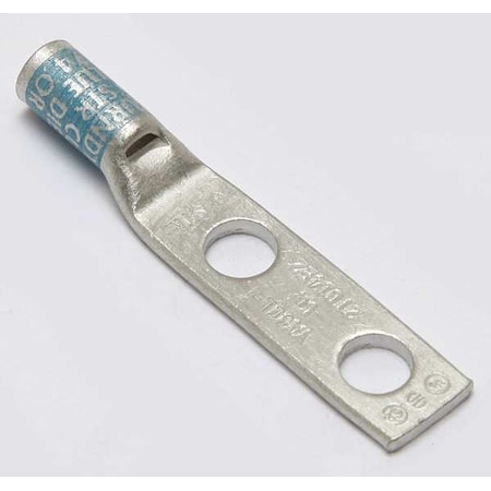 Burndy Two-Hole Compression Lug, 6 AWG Max, 1/4 in Stud, Standard Barrel, Copper, Blue YA6CL2TC14E2
