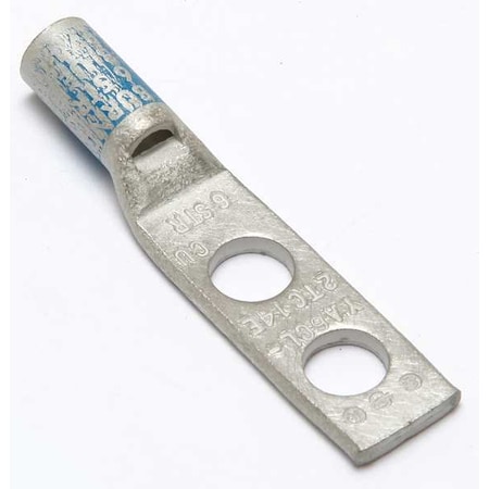 Burndy Two-Hole Compression Lug, 6 AWG Max, 1/4 in Stud, Standard Barrel, Copper, Blue YA6CL2TC14E